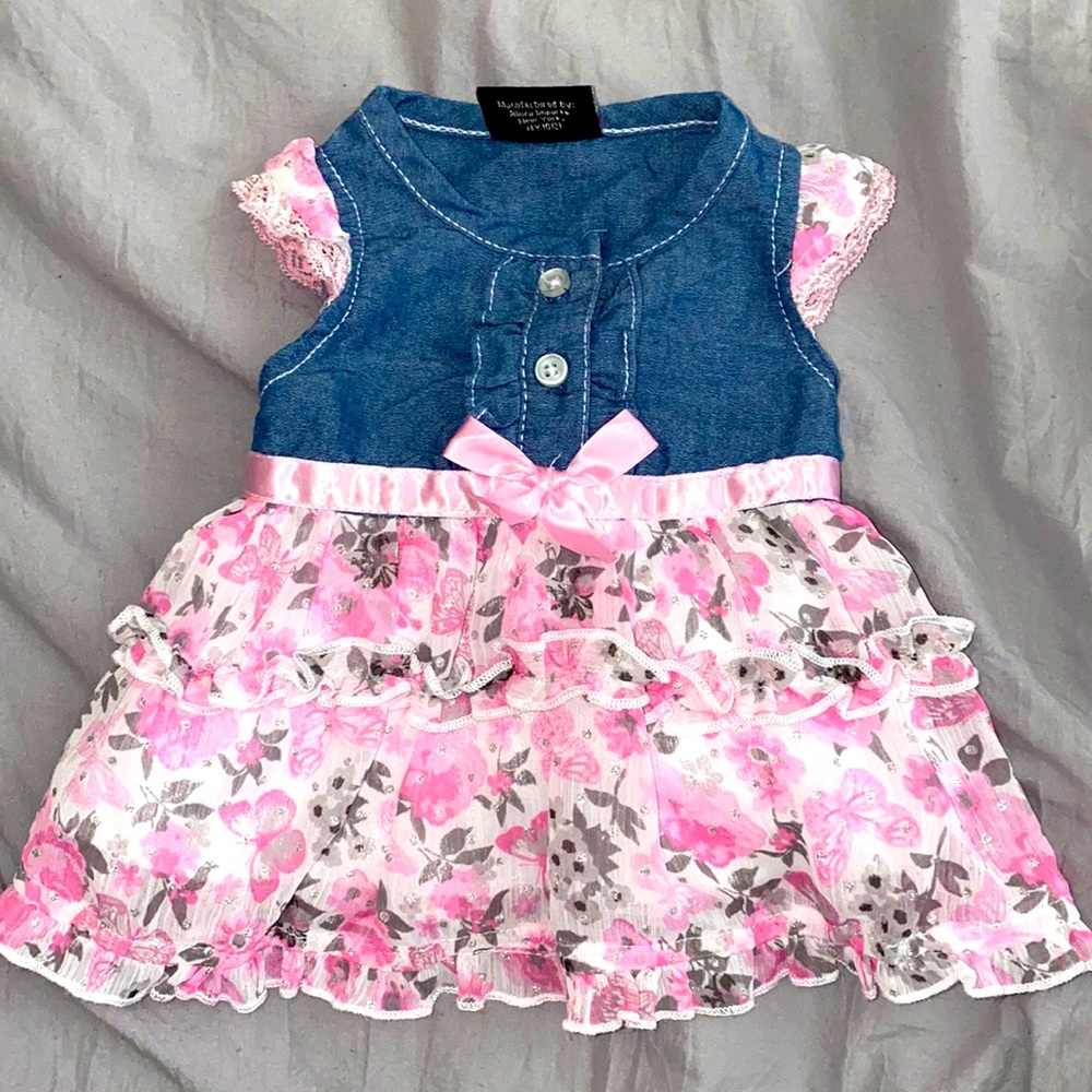Newborn casual pink floral and denim dress